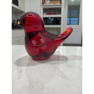 Viking Glass Ruby Red Art Glass Bird Figurine - Blown Art Sculpture